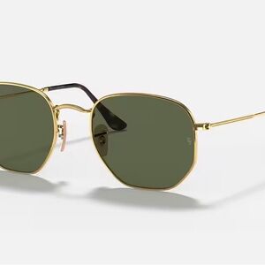 Gold Frame Sunglasses with Green Lenses HEXAGONAL FLAT LENSES ray band